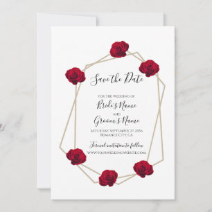 Save The Date Élégant Mariage Géométrique Rouge Rose Enregistrer