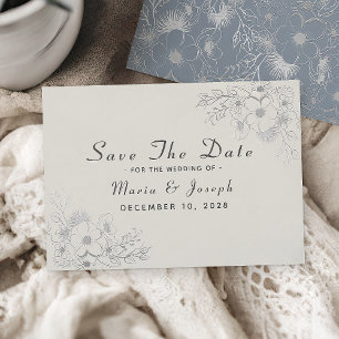 Save The Date Élégant mariage hivernal bleu poussiéreux, réserve