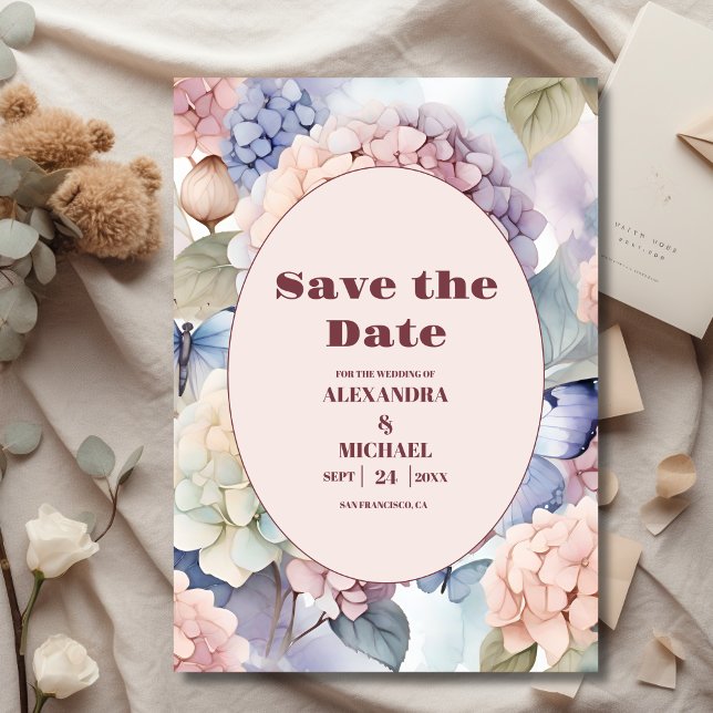 Save The Date Élégant Mariage Hydrangea (Créateur téléchargé)