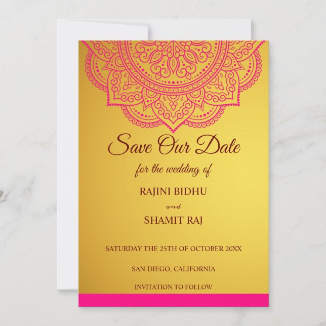 Save The Date Élégant Mariage indien hindou Sa Rose Gold Paisley (Devant)