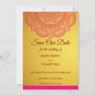 Save The Date Élégant Mariage indien hindou Sa Rose Gold Paisley