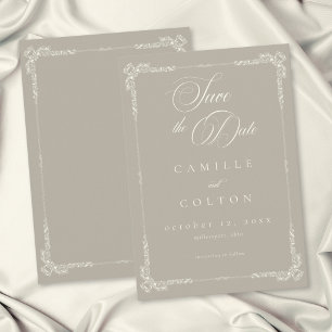 Save The Date Élégant Mariage Ivoire Beige Neutre Baroque Vintag