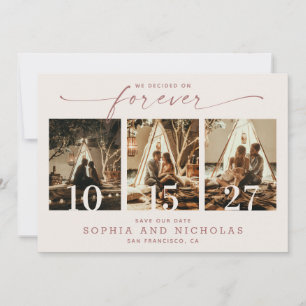 Save The Date Élégant mariage ivoire doux Trois photos moderne
