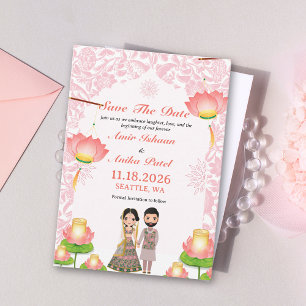 Save The Date Élégant Mariage Lotus Rose