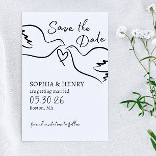 Save The Date Elégant Mariage minimaliste chic Doves dessinées m