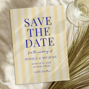 Save The Date Élégant Mariage moderne bleu jaune rayé