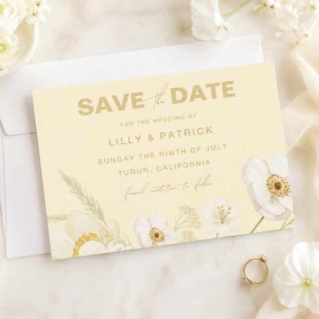 Save The Date Élégant mariage moderne botanique jaune beurre  (Créateur téléchargé)
