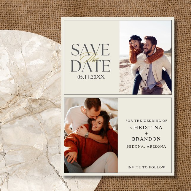 Save The Date Élégant Mariage moderne deux photos (Elegant Two Photo Modern Wedding Save The Date)