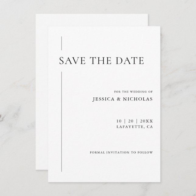 Save The Date Élégant Mariage moderne noir & blanc (Devant / Derrière)