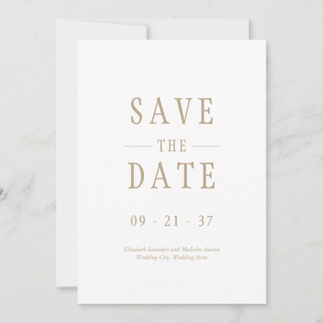 Save The Date Élégant Mariage moderne Or blanc (Devant)