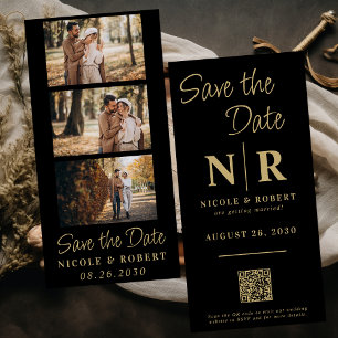 Save The Date Élégant mariage Monogramme Bande photo QR Code