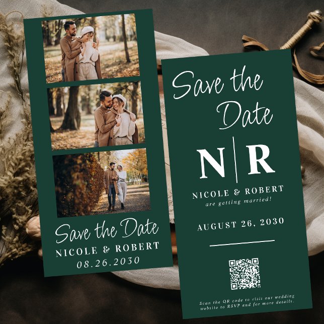 Save The Date Élégant mariage Monogramme Bande photo QR Code (Créateur téléchargé)