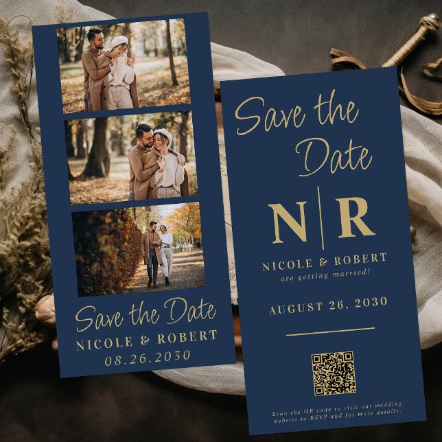 Save The Date Élégant mariage Monogramme Bande photo QR Code (Créateur téléchargé)