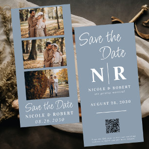 Save The Date Élégant mariage Monogramme Bande photo QR Code