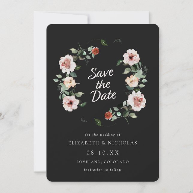 Save The Date Élégant mariage noir enregistrer la date (Devant)