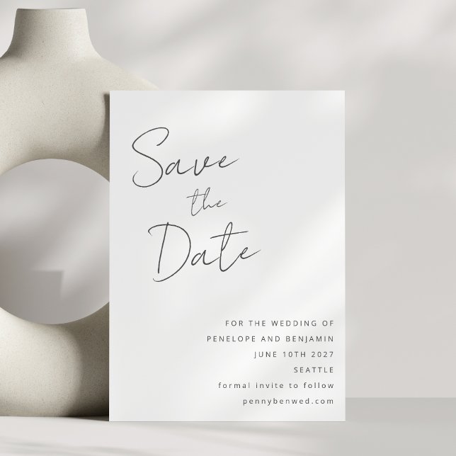 Save The Date Élégant Mariage Noir et Blanc Écriture Manuscrite (Créateur téléchargé)