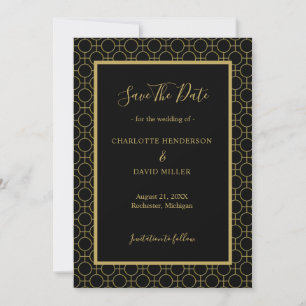 Save The Date Élégant Mariage noir et or