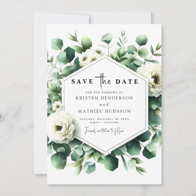 Save The Date Élégant Mariage numérique Eucalyptus Botanique (Devant)