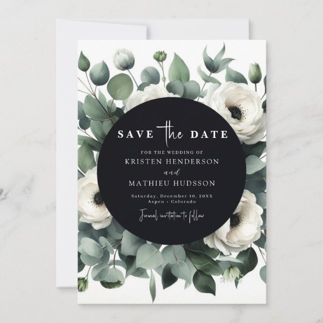 Save The Date Elégant Mariage numérique Eucalyptus feuille (Devant)