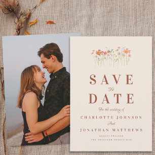 Save The Date Élégant Mariage Photo Bohème Fleur Beige