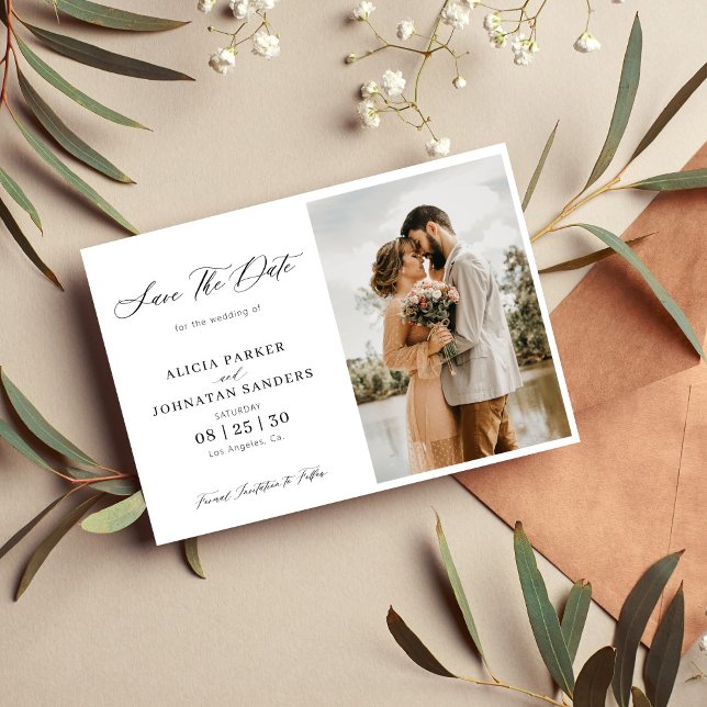 Save The Date Elégant mariage photo chic calligraphie (Créateur téléchargé)