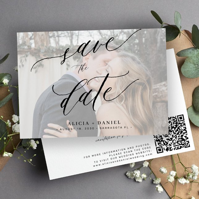 Save The Date Élégant mariage photo de code QR (Créateur téléchargé)