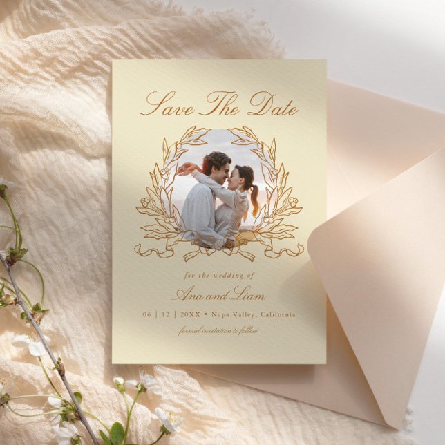 Save The Date Élégant Mariage photo de la couronne végétale (Créateur téléchargé)