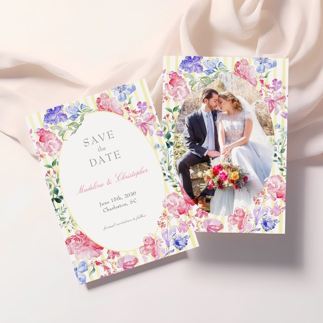 Save The Date Élégant Mariage photo de régence florale (Créateur téléchargé)