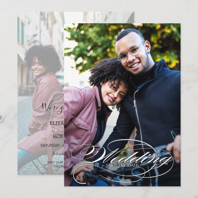 Save The Date Élégant Mariage photo de script blanc (Devant / Derrière)