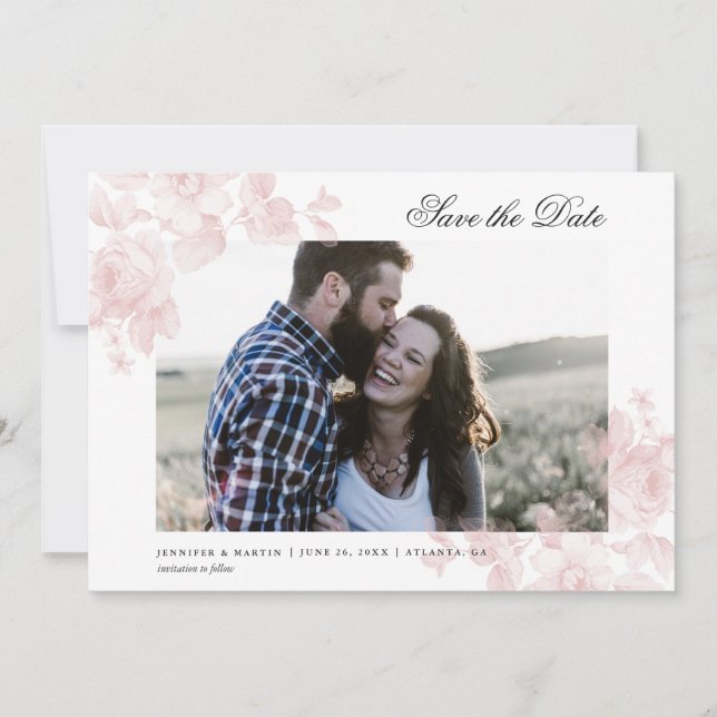 Save The Date Élégant Mariage photo de script floral (Devant)