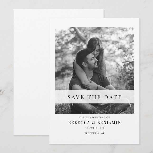Save The Date Élégant mariage photo Enregistrer la date (Devant / Derrière)