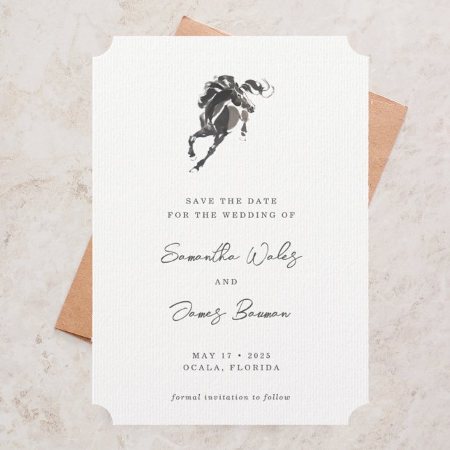 Save The Date Elégant Mariage photo équestre de Cheval aquarelle (Créateur téléchargé)