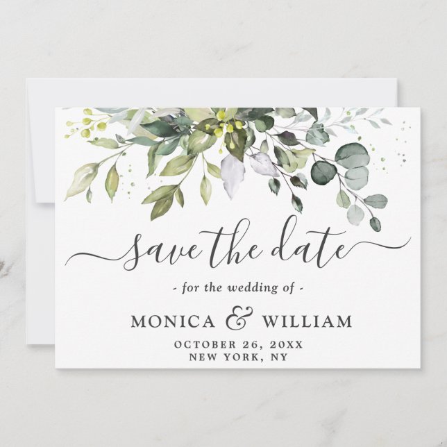 Save The Date Elégant Mariage PHOTO Eucalyptus 3 (Devant)