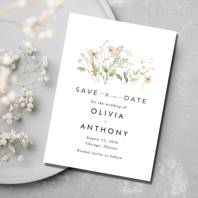 Save The Date Élégant Mariage photo Fleur sauvage (Elegant Wildflower Photo Wedding Save The Date)