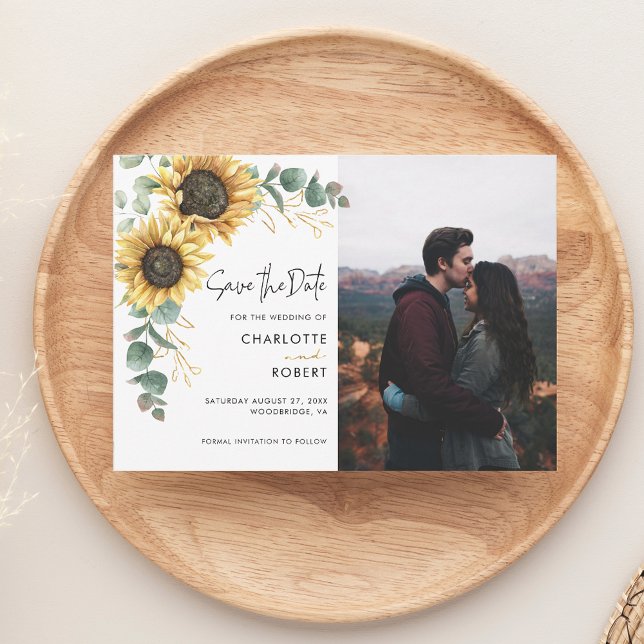 Save The Date Élégant Mariage photo floral tournesol (Watercolor Sunflower Photo Wedding Save the Date)