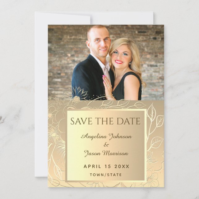 Save The Date Elegant Mariage photo Gold (Devant)