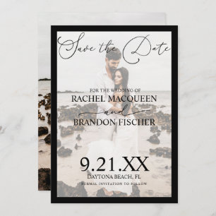 Save The Date Élégant Mariage photo moderne Black encadré Couple