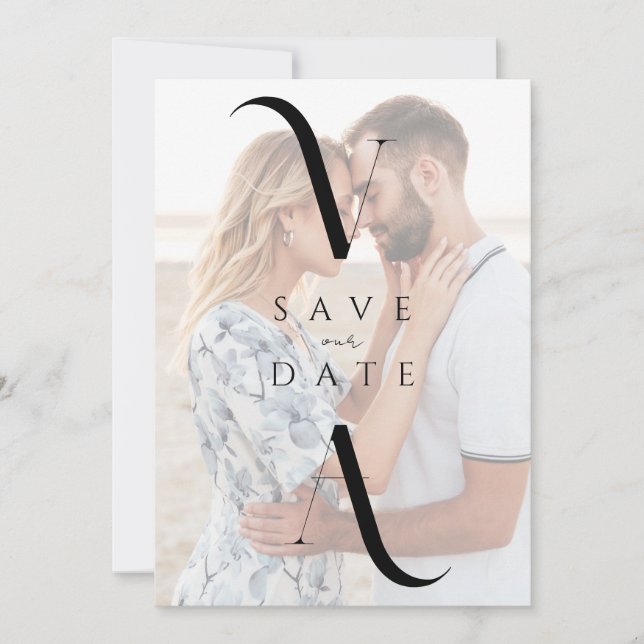 Save The Date Élégant Mariage photo Monogramme moderne (Devant)