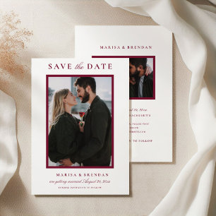 Save The Date Élégant Mariage Photo Recto-Verso Merlot Rouge