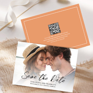 Save The Date Élégant mariage photo simple pêche