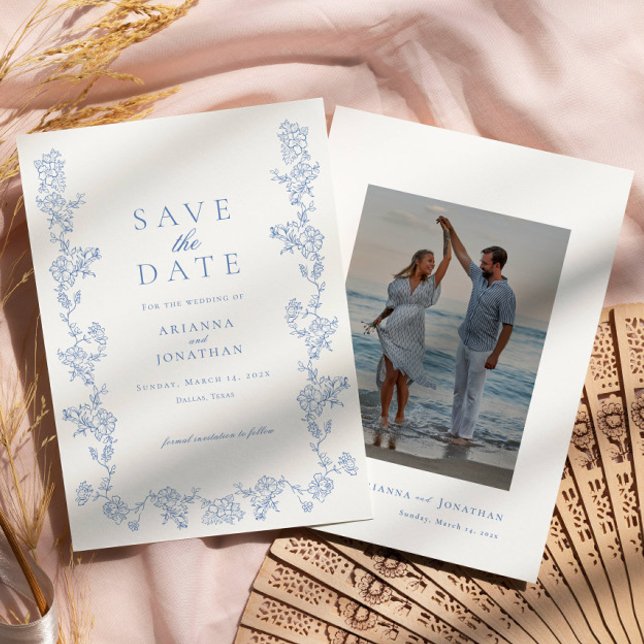 Save The Date Élégant Mariage photo victorien bleu (Créateur téléchargé)