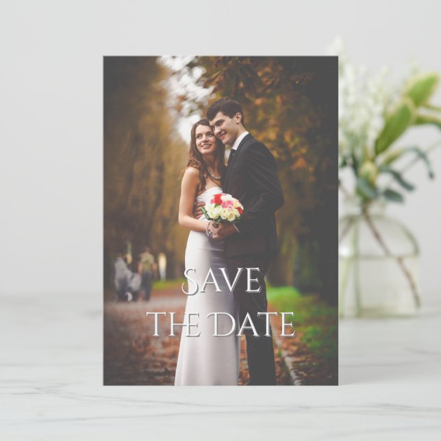Save The Date Élégant Mariage Romantique avec Photo en Couleur (Debout devant)