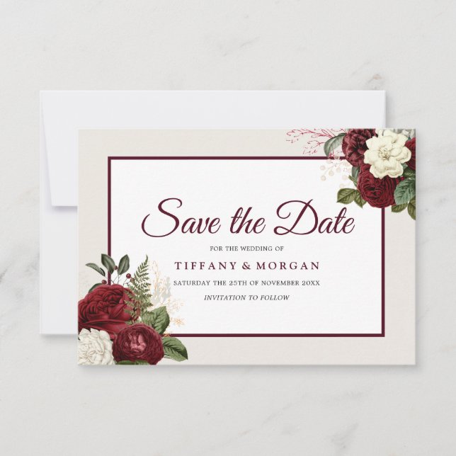 Save The Date Élégant Mariage romantique Bourgogne (Devant)