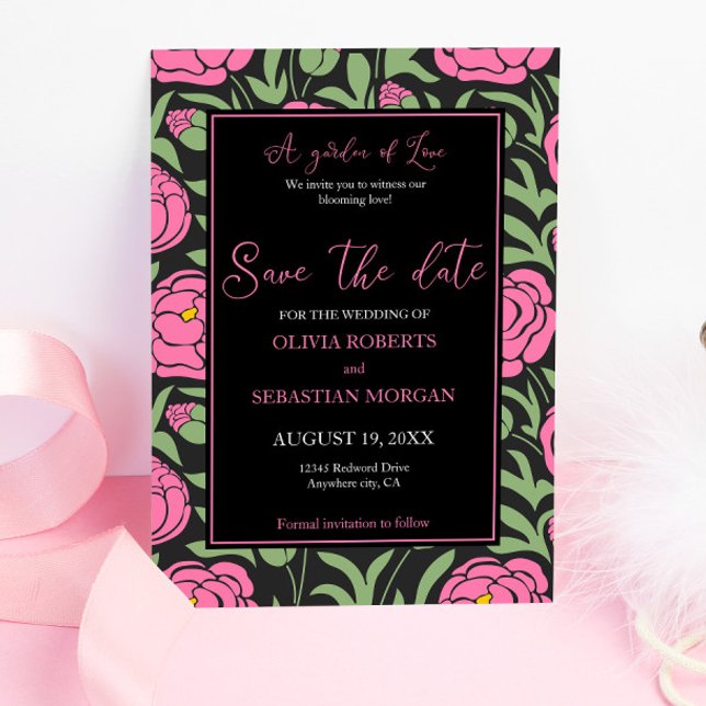 Save The Date Élégant Mariage rose de pivoine (Créateur téléchargé)