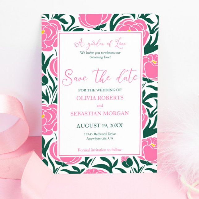 Save The Date Élégant Mariage rose de pivoine (Créateur téléchargé)