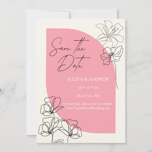 Save The Date Élégant Mariage rose pastel et crème (Devant)