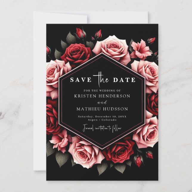 Save The Date Élégant Mariage rouge Crimson Floral (Devant)