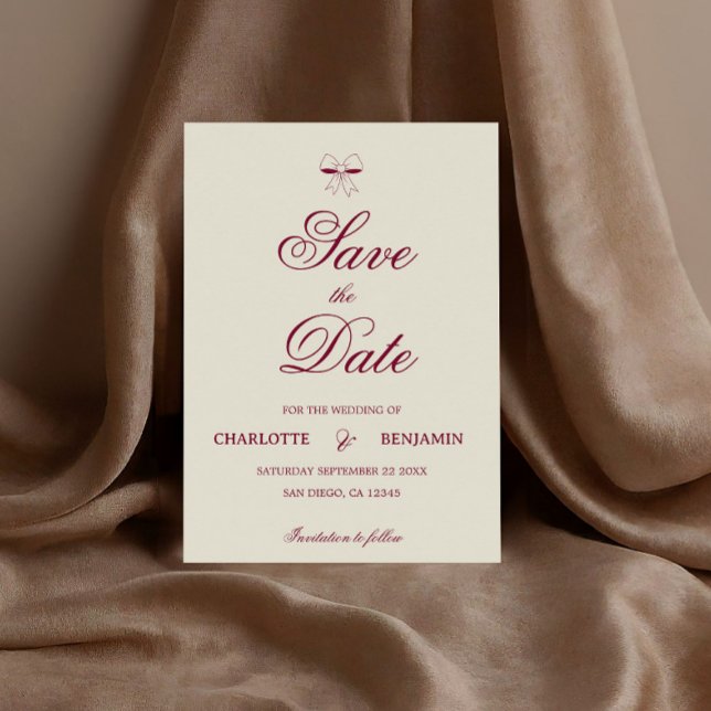 Save The Date Élégant Mariage Ruban Crème Ivoire Écriture Bourgo (Créateur téléchargé)