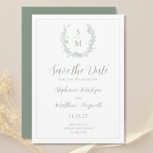 Save The Date Élégant Mariage vert de l'échelle de monogramme bo