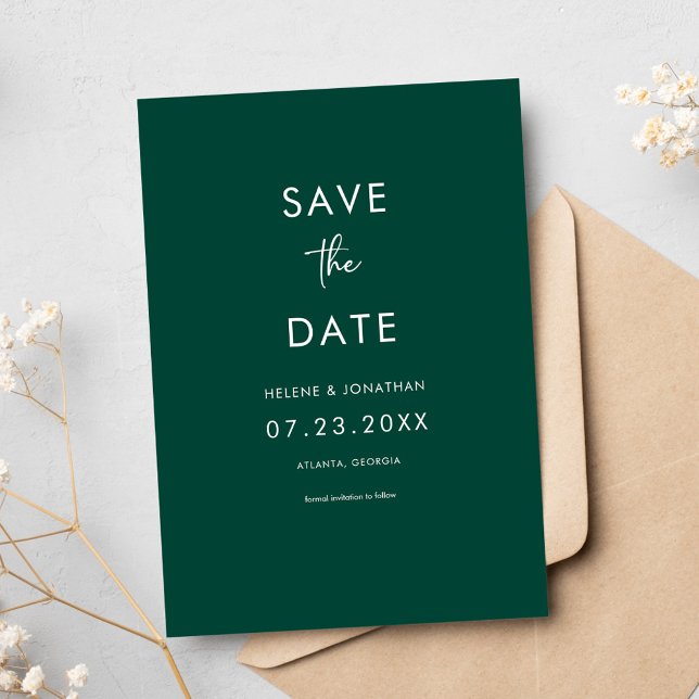 Save The Date Élégant Mariage vert émeraude minimal (Elegant Minimal Emerald Green Wedding Save The Date)